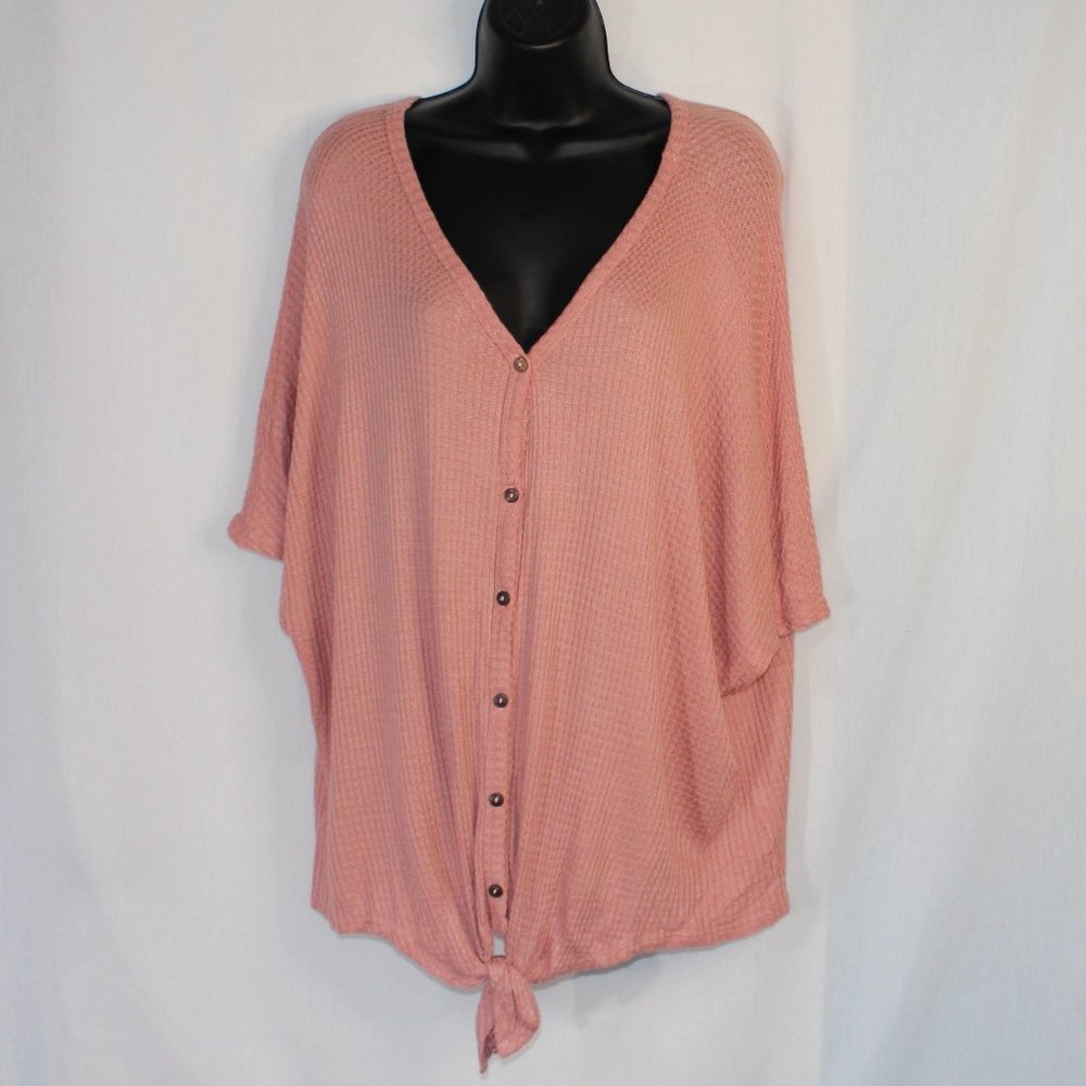 Easel waffle knit tie front top loose fit lagenlook slouch boho relaxed fit
